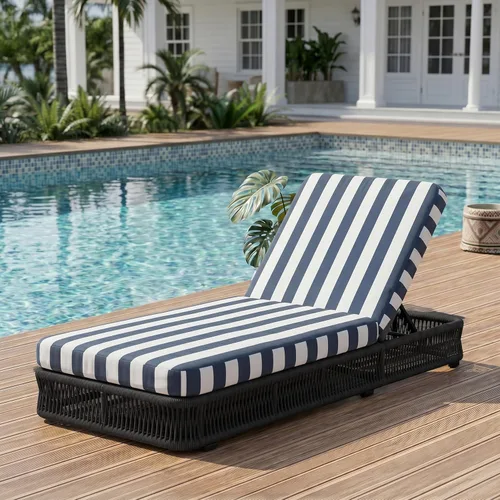 Vista 37 de Outdoor Chaise Lounge Chairs Set of 2, Brown Woven Rope Pool Lounge Chairs marrón/beige