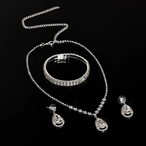 Vista 3 de Jmkcoz Women Jewelry Set Silver Necklace Earrings Bracelet Rhinestone Crystal Bridal Wedding Jewelry Sets for Brides Bridesmaid Wedding Party