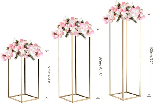 Vista 6 de MECCANIXITY Columna de jarrón de flores de boda, soporte de metal para flores de 15.7 pulgadas de alto, para decoración de bodas, fiestas, cenas
