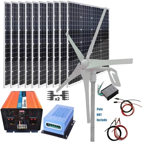 Vista 9 de Kit híbrido de turbina eólica de panel solar de 300 W (340 W): generador de turbina eólica de 100 W + 2 piezas de panel solar mono de 120