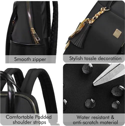 Vista 6 de Mochila para laptop para mujer, delgada de viaje, bolsa para computadora portátil de hasta 15.6 pulgadas, ligera, tamaño mediano, bolsa de trabajo