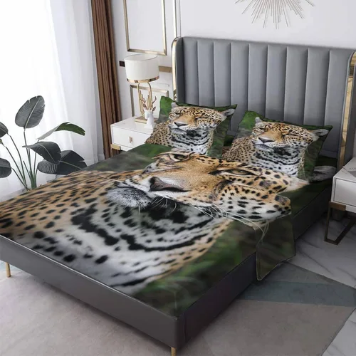 Vista 9 de Juego de sábanas de 3 piezas con estampado de animales y vida silvestre, tamaño individual, sábanas y fundas de almohada de microfibra suave