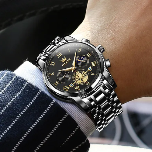 Vista 7 de OLEVS Relojes para hombre, resistente al agua, de lujo, gran cara, reloj analógico de cuarzo de acero inoxidable, relojes de vestir analógicos