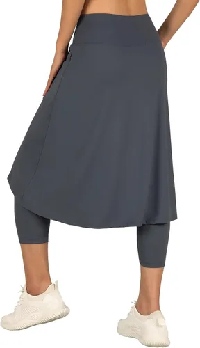 Vista 2 de ANIVIVO Falda de 24 pulgadas hasta la rodilla para mujer con leggings capri, leggings largos deportivos casuales con falda con bolsillos
