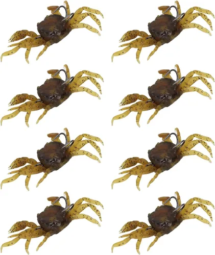 Vista 7 de 8 cebos artificiales de cangrejo, señuelo de cangrejo cranka con ganchos afilados, accesorio de aparejos de pesca, amarillo marrón
