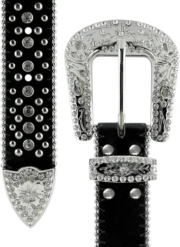 Vista 2 de 35116 50116 - Cinturones de mujer con diamantes de imitación, cinturón de cuero con diseño de vaquera occidental
