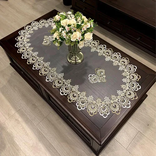 Vista 9 de Mantel de café para sala de estar, mantel de encaje bordado para sala de estar, mantel de encaje para el hogar, comedor, mesa de café, decoración