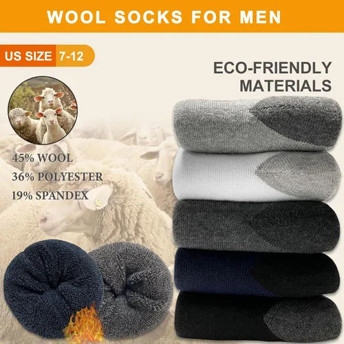 Vista 5 de VoJoPi Wool Socks Mens 5 Pairs Thermal Warm Winter Socks for Men Super Soft Cozy Boot Socks for Cold Weather