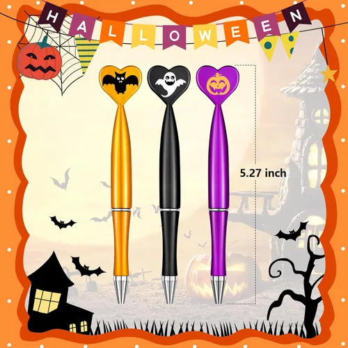 Vista 5 de 48 bolígrafos de Halloween, calabaza, fantasma, murciélago. Bolígrafo retráctil de tinta negra de 0.039 in para Halloween, suministros de fiesta