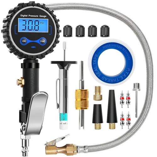 Vista 16 de Vondior Medidor de presión de neumáticos, certificado ANSI 0-100 PSI Medidor de neumático negro con tubo