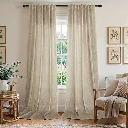 Vista 18 de Cortinas rosa intenso para sala de estar de 84 pulgadas de largo, juego de 2 paneles con pestaña trasera y bolsillo, cortinas de lino Berry
