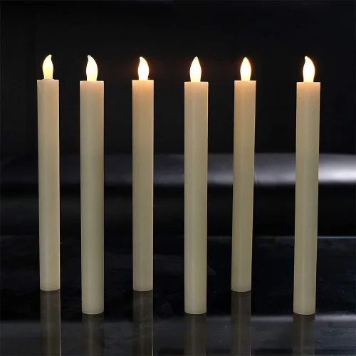 Vista 5 de Eldnacele Velas cónicas sin llama de marfil parpadeantes con control remoto Candelabros LED que funcionan con pilas, luz regulable de cera real A-6
