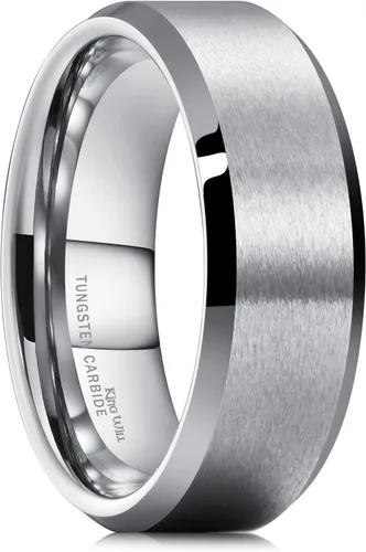 Vista 14 de King Will Anillo de tungsteno para hombres de King Will - Disponible en 6 mm a 10 mm, negro/plata, acabado mate, borde biselado pulido, ajuste