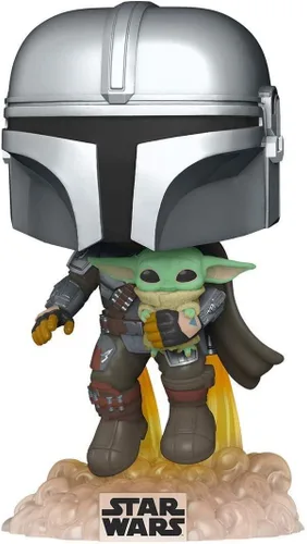 Vista 2 de Funko Star Wars: The Mandalorian - Paquete Mandalorian Flying with The Child con 1 protector de caja PopShield Pop