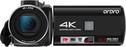 Vista 5 de ORDRO Z36 Videocámara 4K, cámara de vlogging de 64MP para YouTube 18X Zoom digital pantalla de rotación de 3.0 pulgadas, visión nocturna IR, mini