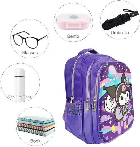 Vista 3 de Mochila de dibujos animados de 16 pulgadas, elegante mochila casual con múltiples compartimentos, Negro02, Mochilas Daypack