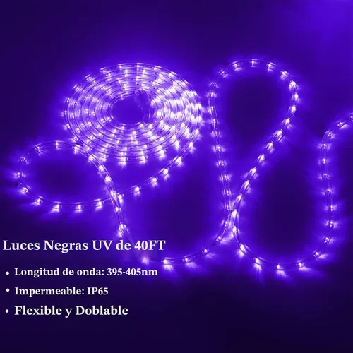 Vista 2 de BlackLights - Tira de luces LED de 110 V, kit de luces negras para exteriores, impermeable, 432 LED, 40 pies, flexible, color morado