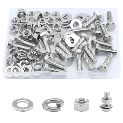 Vista 10 de Tornillo de cabeza hexagonal 1/4-20 x1 (20 unidades), tuercas de bloqueo, kits de arandelas planas y de bloqueo, acero inoxidable 304 18-8