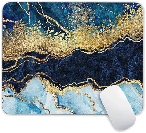Vista 5 de Alfombrilla de mouse de mármol azul aguamarina dorado, alfombrilla de mouse para juegos con diseño personalizado, alfombrilla de mouse cuadrada