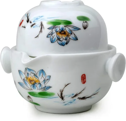 Vista 9 de Conveniente Teapot Cup Porcelana Teacup White Glazed Travel Tea Set (Ink Lotus set)