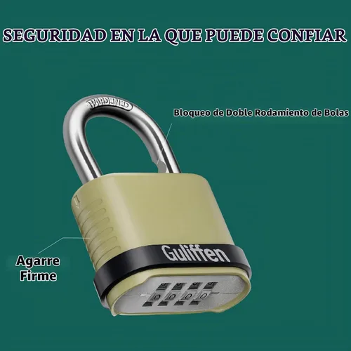 Vista 3 de Guliffen Candado de combinación para exteriores, resistente a la intemperie, 4 candados de combinación reiniciables para casillero, cobertizo