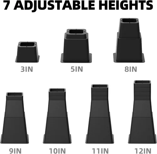 Vista 2 de Elevadores de cama de 12 pulgadas, resistentes, ajustables para cama, sofá, mesa, silla, soporta hasta 1500 libras (juego de 4, negro)
