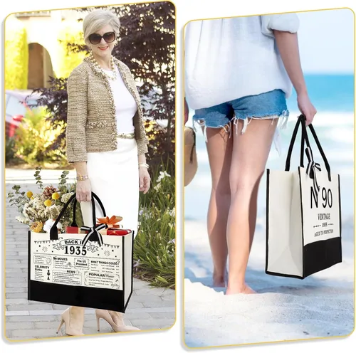 Vista 6 de YeohJoy Regalos de 90 cumpleaños para mujeres, bolsa de lona para viaje, regalos únicos de 90 años para esposa, hermana, mamá, tía, amigos, ella