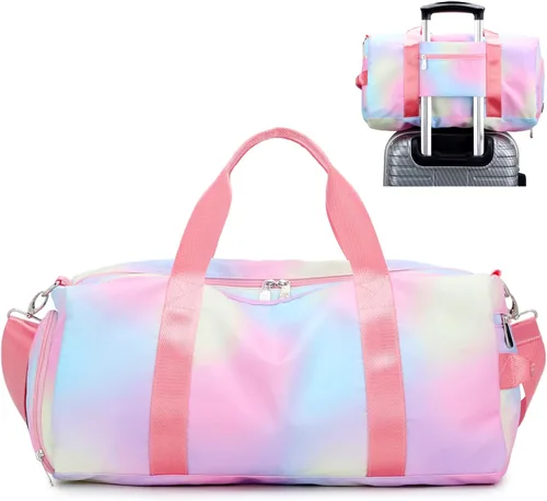 Vista 3 de Mochila deportiva de lona para viaje o gimnasio, para hombre y mujer, con compartimento para zapatos y bolsillo para cosas húmedas