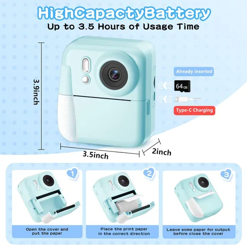 Vista 7 de Cámara para Niños con Impresión Instantánea de Fotos a Color, Cámara de Impresión Instantánea de Doble Lente para Niños, Juguete de Cámara Digital