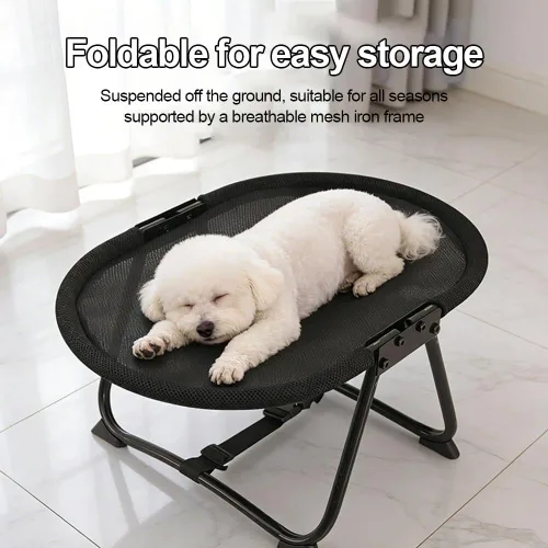 Vista 4 de Hamaca para gatos, cuna elevada independiente para perros en interiores y exteriores, cama plegable para mascotas sin montaje con malla