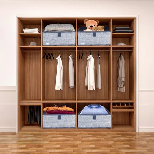 Vista 6 de Paquete de 3 contenedores de almacenamiento para armario, caja de almacenamiento grande trapezoidal, cestas de tela plegables para organizar ropa