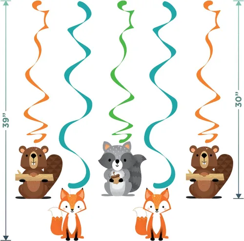 Vista 6 de Woodland Animal Fox Party Pack - Platos de postre de papel, servilletas para bebidas, recortes colgantes y juego de cubierta de mesa (sirve 16)