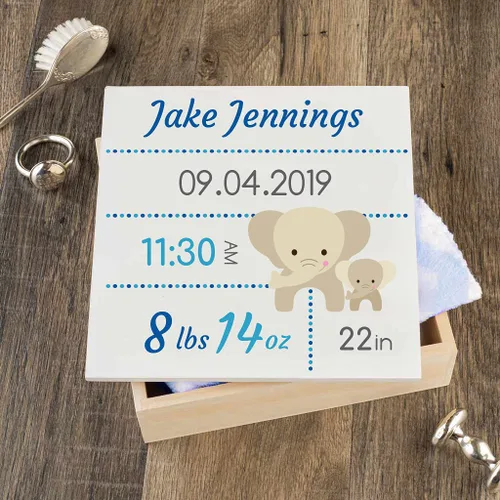 Vista 20 de DIBSIES Caja de recuerdos personalizada para bebé (grande, elefantes azules)