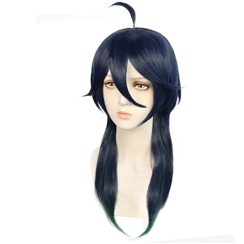 Vista 4 de IMEYLE Peluca Twisted Wonderland degradado azul y verde peluca con flequillo, peluca larga y recta para hombres y niños, peluca sintética de anime