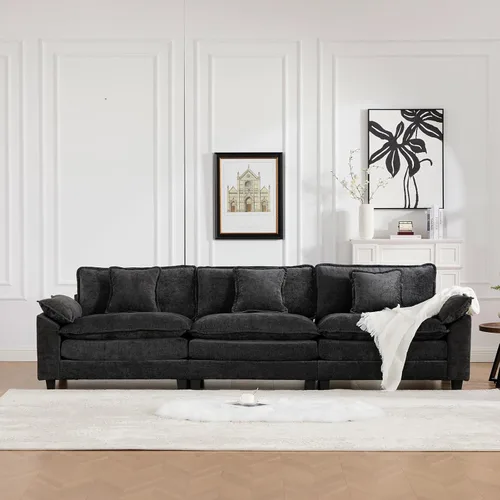 Vista 54 de Sofá seccional modular, sofá seccional en forma de L de 76.7 pulgadas con otomana móvil, cómodo loveseat de chenilla nube con reposabrazos
