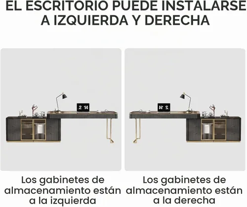 Vista 5 de Lartis Escritorio de oficina de lujo de 71 pulgadas, escritorio para computadora, escritorio ejecutivo en forma de L, tomas de corriente integradas