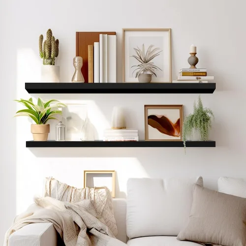 Vista 3 de LaVie Home Estantes flotantes, juego de 2 estantes de pared de 36 pulgadas, estante colgante con soportes invisibles, decoración de pared para baño
