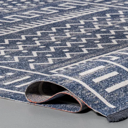 Vista 6 de nuLOOM Alfombra tribal Cora para exteriores, 4x6, azul