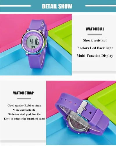 Vista 7 de Relojes digitales para mujer, pantalla LED, correa de silicona, reloj militar, multifunción, impermeable, alarma, cronómetro, retroiluminación LED