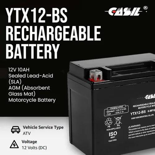 Vista 2 de Batería YTX12-BS 12V 10Ah 180 CCA - Batería de alto rendimiento AGM SLA para deportes de potencia de Casil