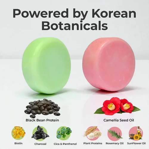 Vista 7 de K-Beauty - Juego de barra de champú y acondicionador para el cabello fino – Cuidado sólido del cabello con aceite de frijoles negros y camelia