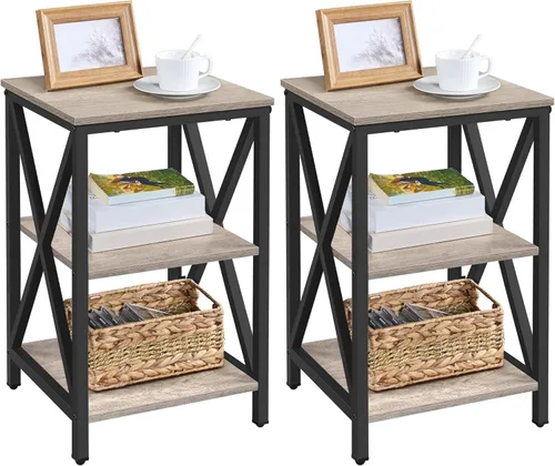 Vista 11 de Yaheetech - Mesa auxiliar de sala de estar, mesa lateral de 3 niveles con estantes de almacenamiento para oficina en casa, mesas de sofá de diseño X