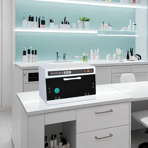 Vista 8 de BYOOTIQUE 13L Herramienta de uñas Máquina de Limpieza Gabinete 275nm Luz Azul para Manicura Clippers Piel Facial Salón de Belleza Barbería Spa