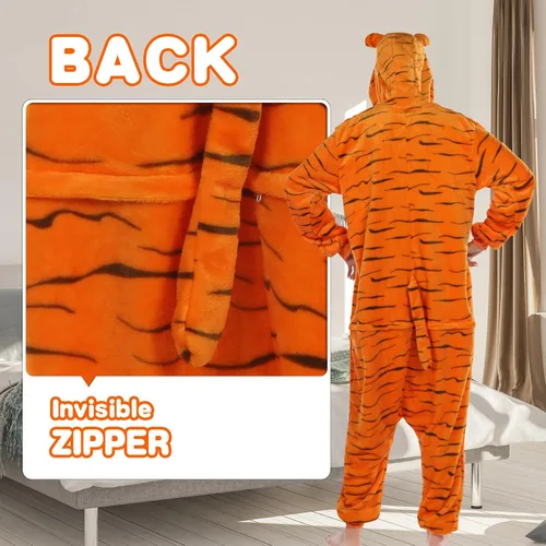 Vista 7 de Pijama unisex de franela para adultos, disfraz divertido de una pieza de animal para cosplay para mujeres y hombres