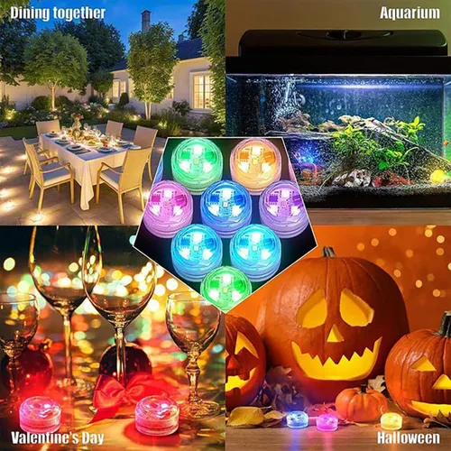 Vista 5 de Mini luces LED sumergibles con control remoto, pequeñas velas de té subacuáticas impermeables, velas sin llama, funcionan con pilas, velas RGB