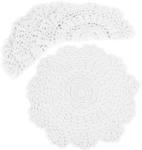 Vista 12 de kilofly Juego de manteles individuales de encaje de algodón de ganchillo, 4 unidades, beige, floral, 7 pulgadas
