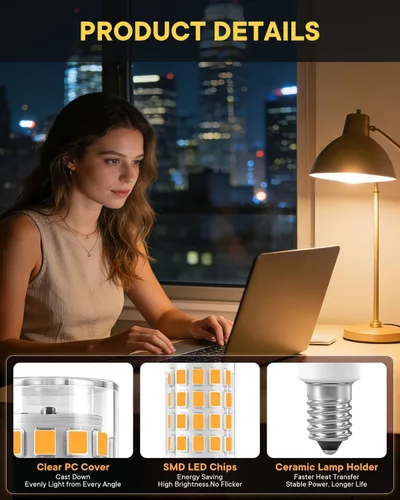 Vista 5 de Bombillas LED E14, paquete de 3 bombillas E14 con base de tornillo europea para lámpara de vela de ventana eléctrica, bombilla de refrigerador E14