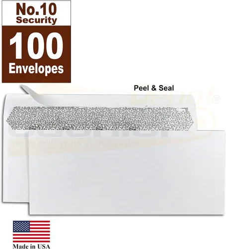 Vista 3 de 100 sobres de cajero – Sobres comerciales #10, 4 1/8 pulgadas x 9 1/2 pulgadas – Tejido blanco resistente de 24 libras, teñido de seguridad, cierre