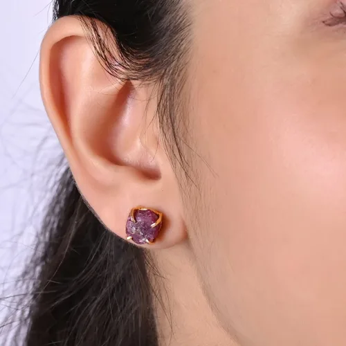 Vista 64 de Gempires Natural Raw Prong Setting Stud Earrings, 8-10 mm Crystals Earring, Handmade Jewelry, Gift for Her