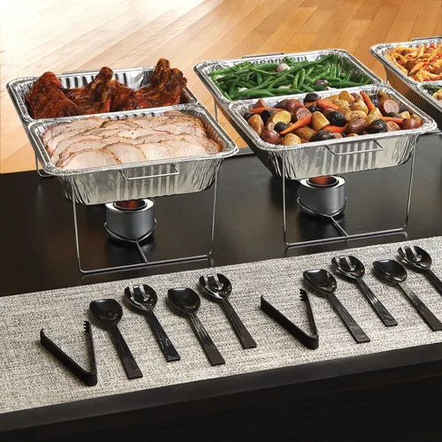 Vista 3 de Party Essentials Kit de utensilios de plástico para servir bufé, cucharas, tenedores, pinzas, 20 piezas, color negro